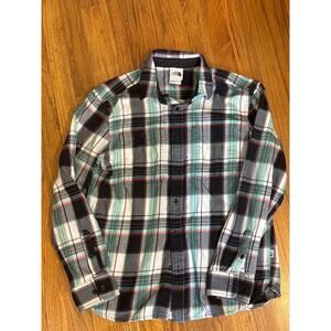 The North Face Shirt Mens Medium Green/Black Plaid Flannel Button Up Outdoor